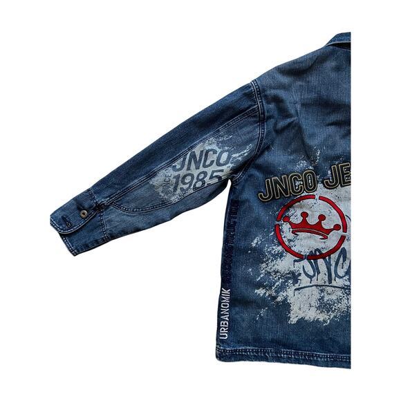Vintage JNCO Jeans Denim Jacket Y2K Streetwear Graphic Logo Blue Mens - Picture 4 of 9